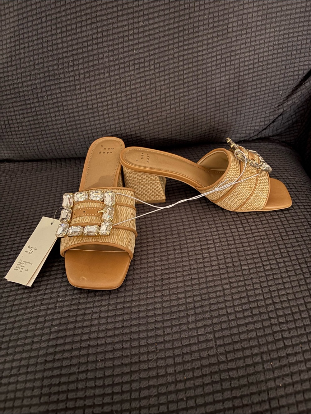 New Tan Embellished Slide Sandals by a new day